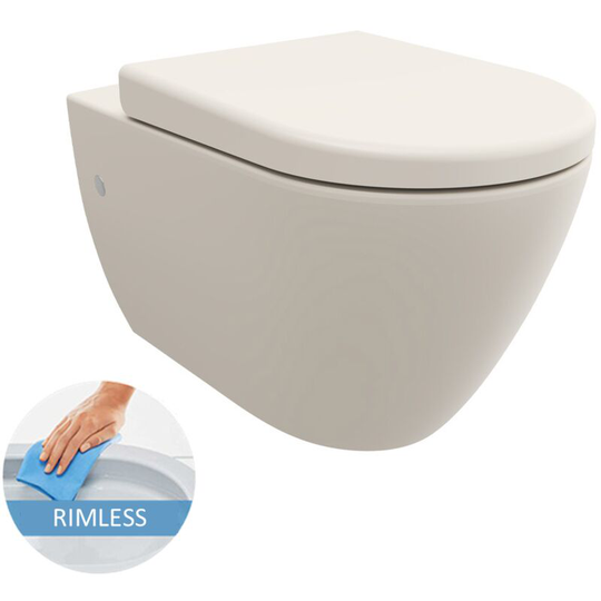 LIVEA Bello wall hung toilet bowl without rim + soft-close seat, Jasmin (JasminBello)