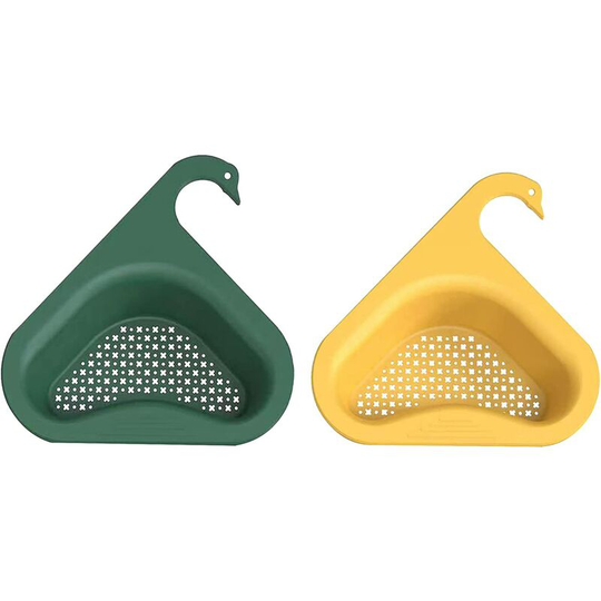 Triangular Sink Shelf, Dish Drainer Basket, Kitchen Sink Drainer, Triangular Sink Corner Shelf (Green + Yellow)