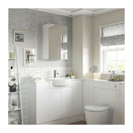 Bergen 2-Door Mirrored Bathroom Cabinet 600mm Wide - White Gloss - Signature
