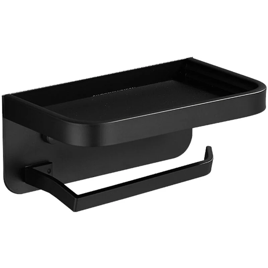 2 in 1 Toilet Paper Holder With Phone Shelf for Bathroom Washroom Wall Mounted Black Color