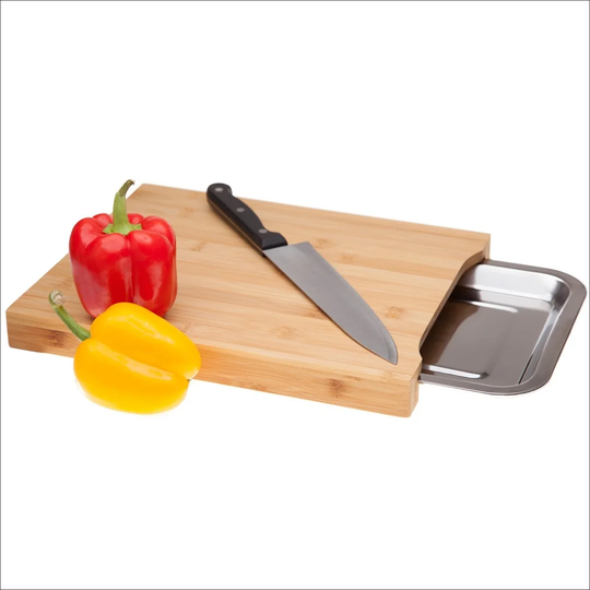 Bamboo Chopping Board with Stainless Storage Tray