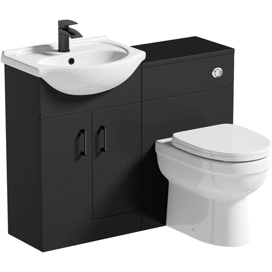Lea soft black 1155mm combination with black handle and Eden back to wall toilet with seat - Black - Orchard