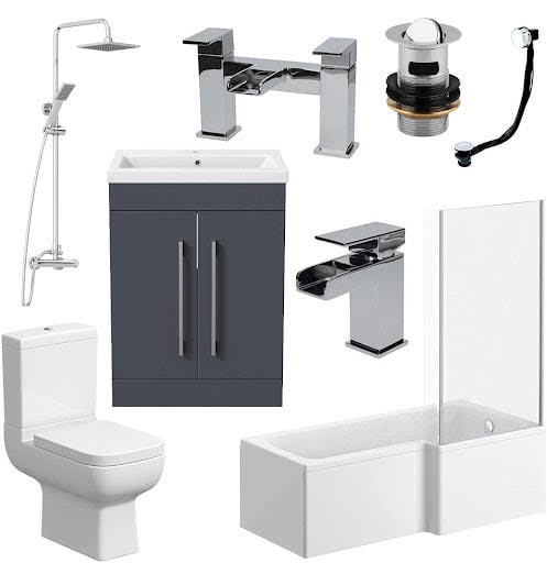 Amelie Bathroom Suite with Bath, Shower, Screen, Taps & Vanity Unit - Right Hand 1700mm