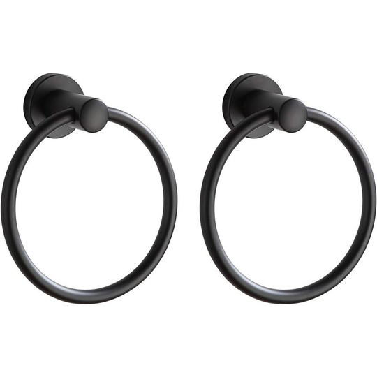 Black Towel Ring 2 Pack Round Towel Bars 304 Stainless Steel Adhesive Towel Ring or Wall Mounted