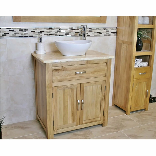 Delrio Solid Oak 750mm Free-Standing Vanity Unit