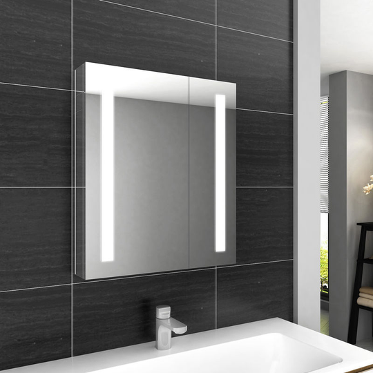 Elegant - Illuminated Bathroom Mirror Cabinet with Lights and Shaver Socket Wall Mounted led Bathroom Mirror with Shelf 600mm