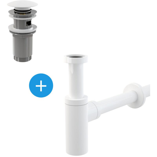 Alca Basin drain set Click-clac fitting 5/4", with overflow + trap, White (AlcaSetWhite)