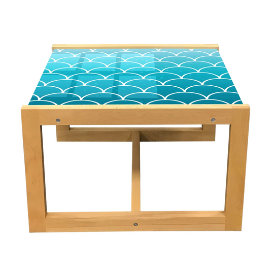 Aqua Ombre Coffee Table, Fish Scale Design Squama With Blue Color Palette Mermaid Tail, Acrylic Glass Center Table With Wooden Frame For Offices Dorms