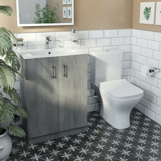 Orchard - Lea concrete floorstanding vanity unit 600mm and Derwent square close coupled toilet suite - Grey