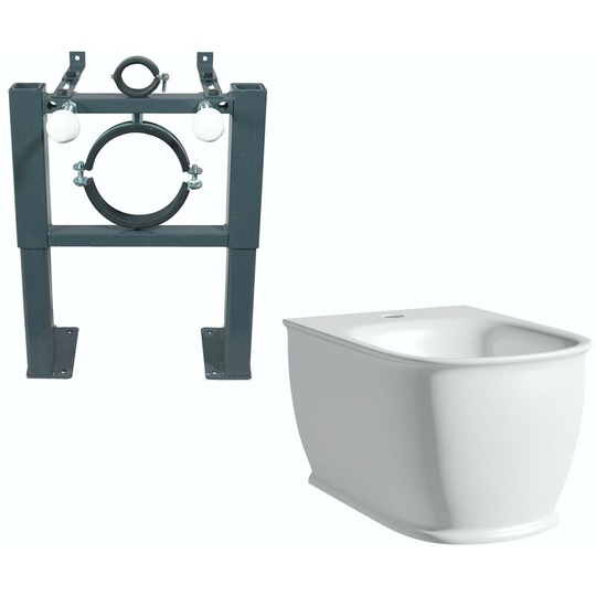 Thebathco - The Bath Co. Beaumont wall hung bidet with fixings with wall mounting bidet frame - White