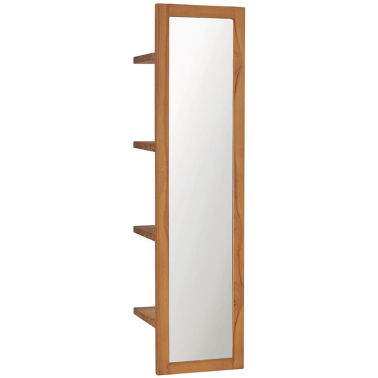 Wall Mirror with Shelves 30x30x120 cm Solid Teak Wood - Brown