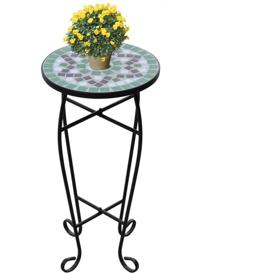 Mosaic Side Table Plant Table Green White