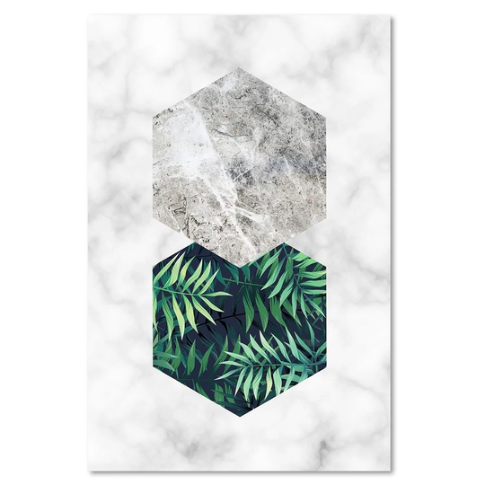 'Fern Leaf in a Hexagon - Marble' - Wrapped Canvas Graphic Art Print
