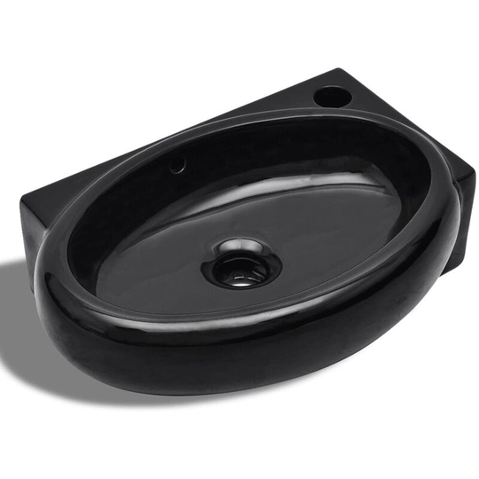 Ceramic Bathroom Sink Basin Faucet/Overflow Hole Black Round Vidaxl Black