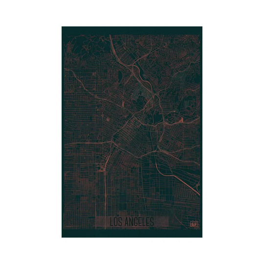 Los Angeles Infrared Urban Blueprint Map by Hubert Roguski - Wrapped Canvas Art Prints