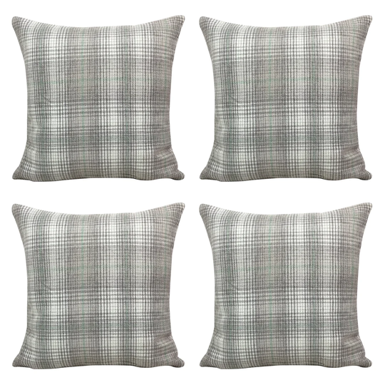 Schooley Set of 4 - Decorative High Quality Tartan Grey Home Office Cushion Covers 18x18"