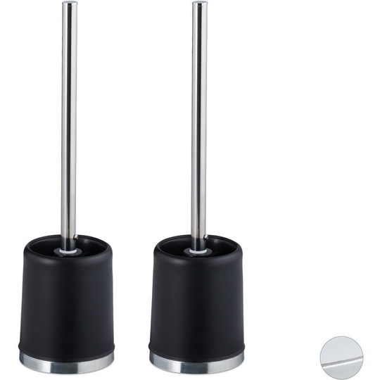 Set of 2 Relaxdays wc Accessory Sets, Toilet Brush with Round Holder, Exchangeable Brush Head, 37 cm, Black