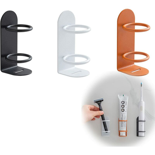 Gift - 3 Electric Toothbrush Holder Wall Toothbrush Holder Adhesive Iron Keep Toothbrush Dry for Family Bathroom Toothbrush (Black + White + Orange)