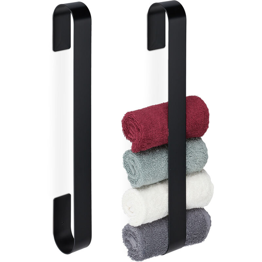 2x Towel Rails, Self-Adhesive, 430 Stainless Steel, Bathroom, Kitchen, Without Drilling, hwd: 45x4x6 cm, Black - Relaxdays
