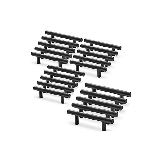 Set of 20 Black Kitchen Cabinet Handles Stainless Steel Black Cabinet Handle t Bar Stick Kitchen,Ø 12mm (Hole Centers:96mm)