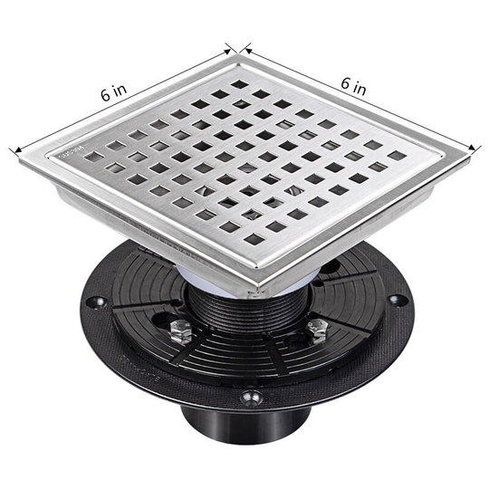 Square shower floor drain with removable cover, sus 304 stainless steel (15X15CM)