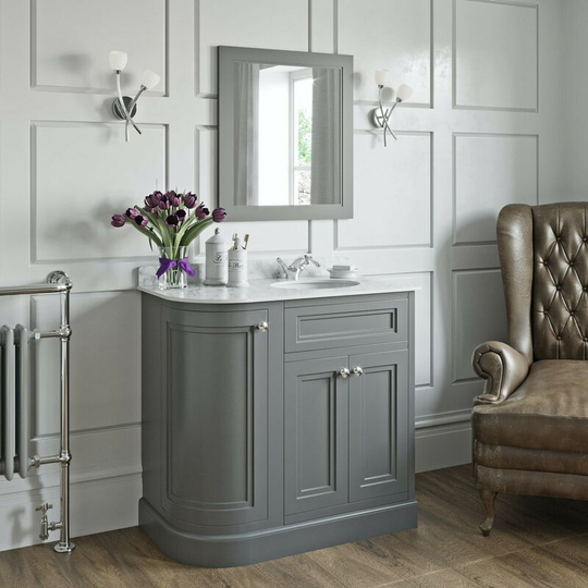 The Bath Co. Chartham slate grey left handed floorstanding vanity unit and white marble basin 900mm with mirror - Grey