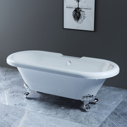 NRG - Traditional Luxury Freestanding Bathtub Bathroom Roll Top Bath with Chrome Claw Feet 1700 x 750mm