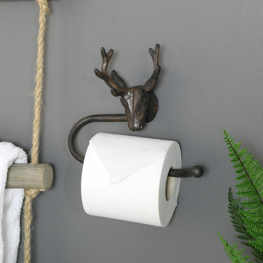 Rustic Stag Head Toilet Roll Holder - Brown