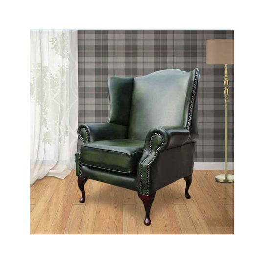 Chesterfield Flat Wing Saxon Mallory High Back Wing Chair uk Manufactured Antique Green