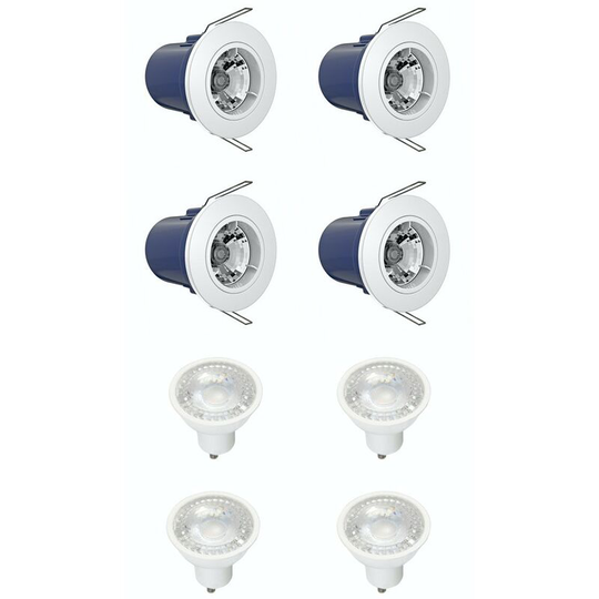 Forum - fixed fire rated downlight pack of 4 with warm white bulbs in white - White