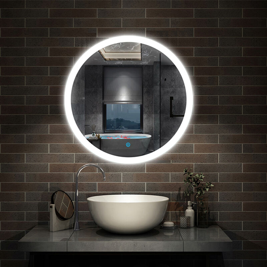 Aica Sanitär - Round Bathroom Mirror Illuminated led Light Backlit and Frontlit Makeup Mirror with Sensor Touch control,Dustproof &Anti-fog,Cool