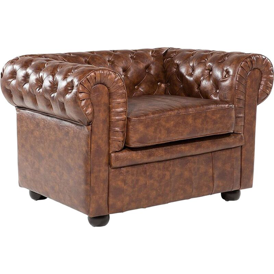 Modern Club Chair Classic Button Tufted Scroll Arms Golden Brown Chesterfield - Brown