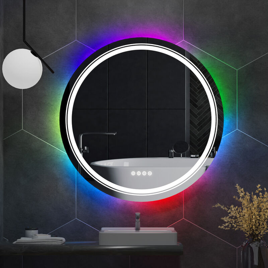 600x600 Large Illuminated Led Bathroom Mirror with Demister Pad Round rgb Backlit Touch Sensor Switch