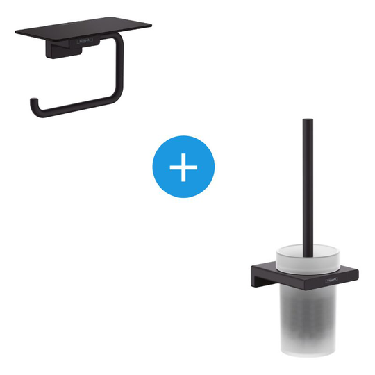 AddStoris set Wall mounted toilet brush + Wall mounted toilet paper holder with shelf, matt black (41752670-Addstoris) - Hansgrohe