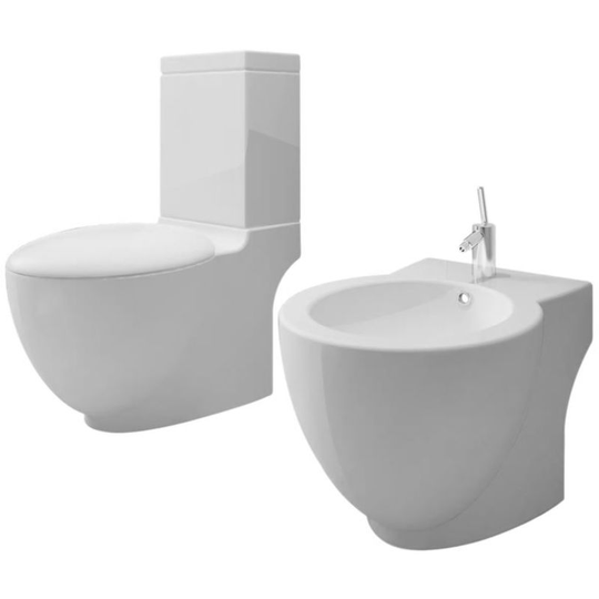 White Ceramic Toilet & Bidet Set VD14969