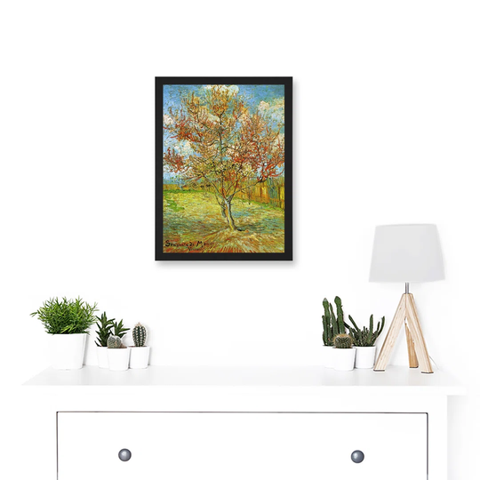 Painting Van Gogh Pink Peach Tree Blossom Artwork Framed Wall Art Print A4