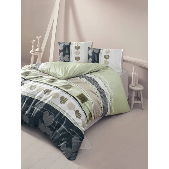 Drubin Green/White/Beige/Grey Cotton 145 TC Modern & Contemporary 3 Piece Duvet Cover Set