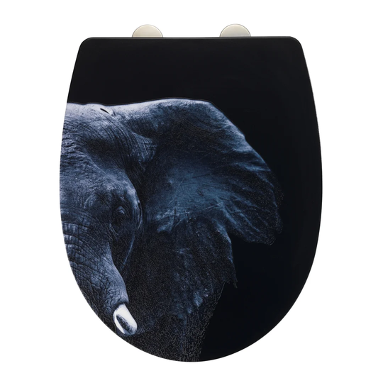 Toilet seat Elephant with relief surface, toilet seat with soft-closing mechanism, quick-fix, made of break-resistant thermoplastic material
