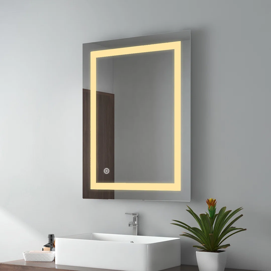 Bathroom Mirror With Lighting, Fog Free Light Mirror Wall Mirror 80X60 Cm Led Bathroom Mirror With Touch, 3 Light Color 3000-6400K Bathroom Mirror Wit