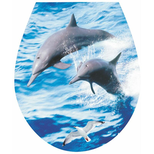 Two Dolphins' wc Seat Sticker Toilet Lid Cover Bathroom Art 32x38cm