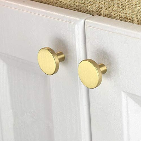 Set of 10 Brushed Brass Cabinet Knobs, Gold Dresser Drawer Knobs, for Cabinets, Cupboards, Bathroom, Bathroom and Kitchen, 28 x 20mm (Round)