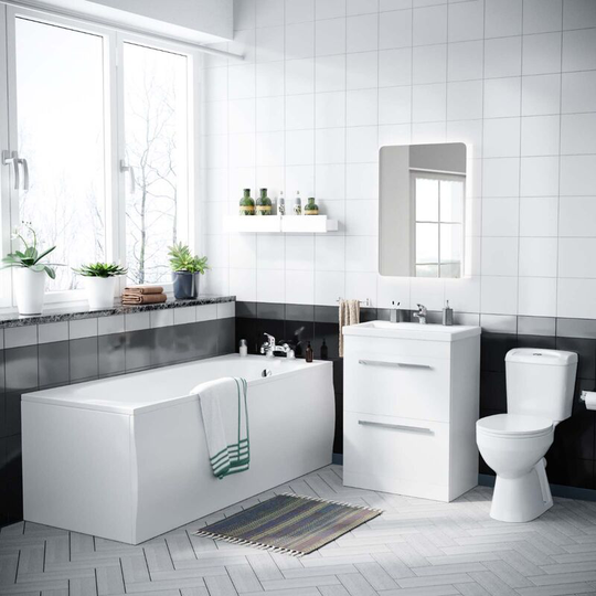 Neshome - Ambon 1700mm Bath, Close Coupled Toilet & 2 Drawer Vanity Basin Cabinet