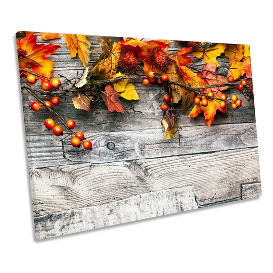 Autumn Leaves Berries Floral Picture Canvas Wall Art Print