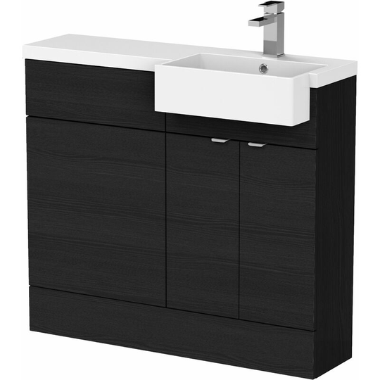 Fusion rh Combination Unit with Square Semi Recessed Basin 1000mm Wide - Charcoal Black Woodgrain - Hudson Reed