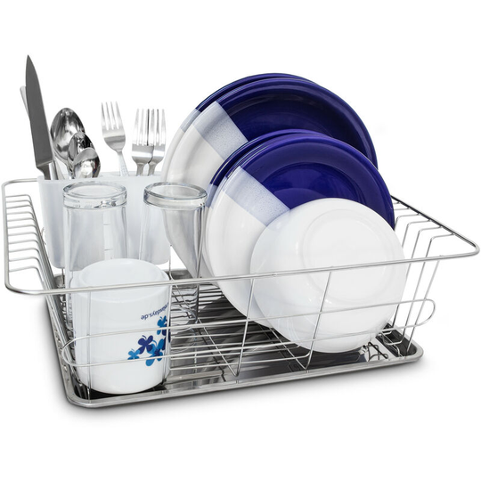 Relaxdays - Draining Rack Stainless Steel With Drip Tray & Cutlery Compartment 40.5 x 30.5 x 13 cm For Plates, Cutlery, Glasses, Crockery Dish Rack,