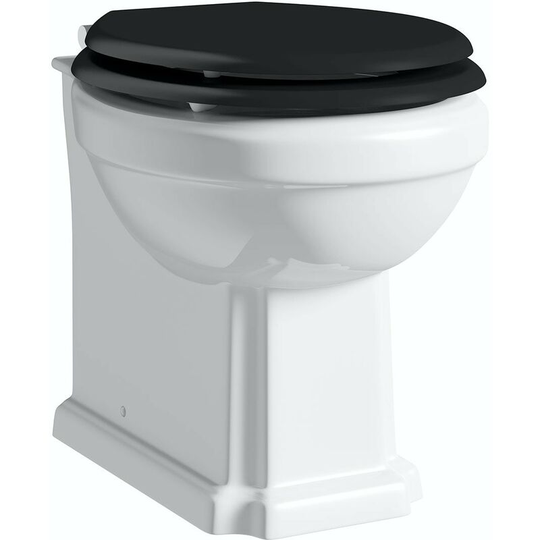 Dulwich back to wall toilet with black wooden soft close seat - White/Black - Orchard