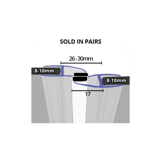 Magnetic Shower Seal for Screens or Doors | Fits 8, 9 or 10mm Glass | Sold as Pairs | MAG026 (200cm) - Chrome