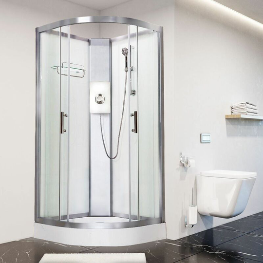 Luxury Electric Shower Cabin Vidalux Pure e Quadrant 900 White Enclosure 9.5kW - Silver
