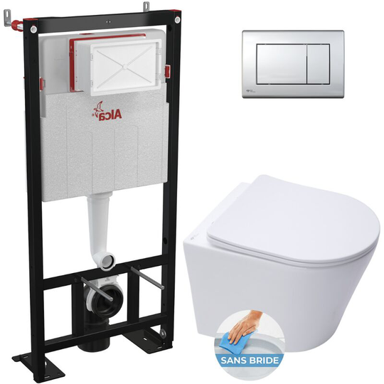 Alca Toilet set Self-supporting frame + Infinitiorimless WC + Softclose seat + Gloss chrome plate (AlcaInfinitio-M271)