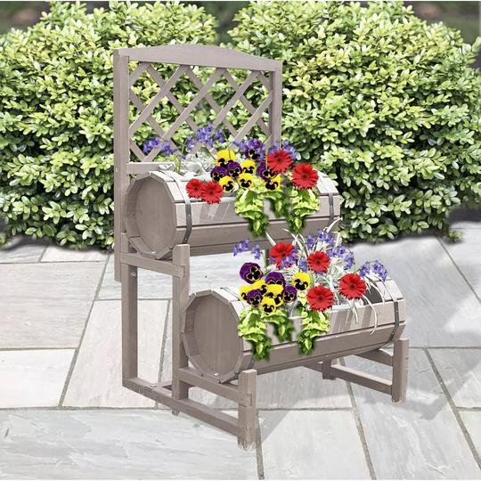 Phipps Wood Barrel Planter with Trellis